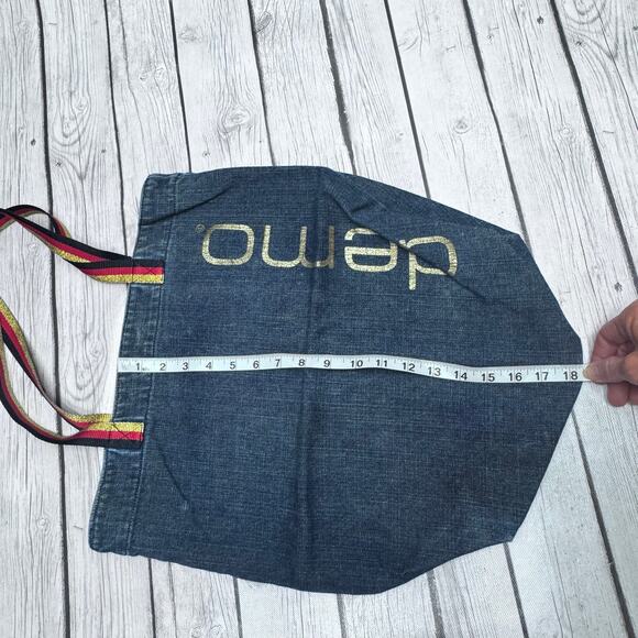 Vintage DEMO Rare Jean Denim Tote Bag With Black Red Gold Handle Discontinued - Picture 4 of 4